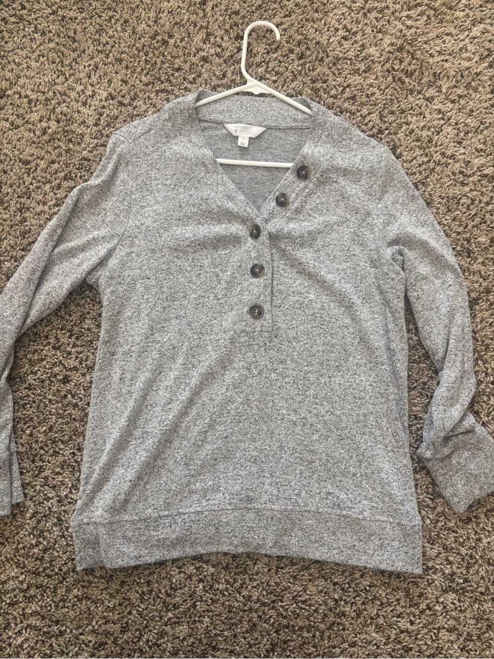 Market & Spruce Heather Gray V‑Neck Button Pullover Sweater